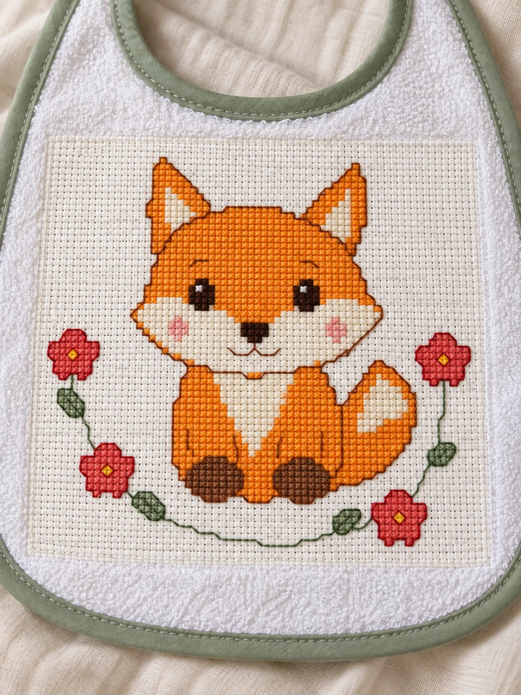 Raposa com flores aplicada em babador